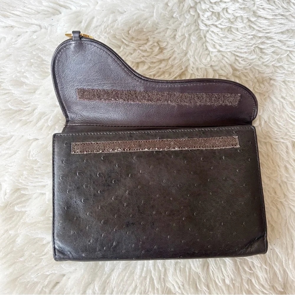 Dior Saddle Wallet Vintage Dark Brown Ostrich Leather - Picture 7 of 12